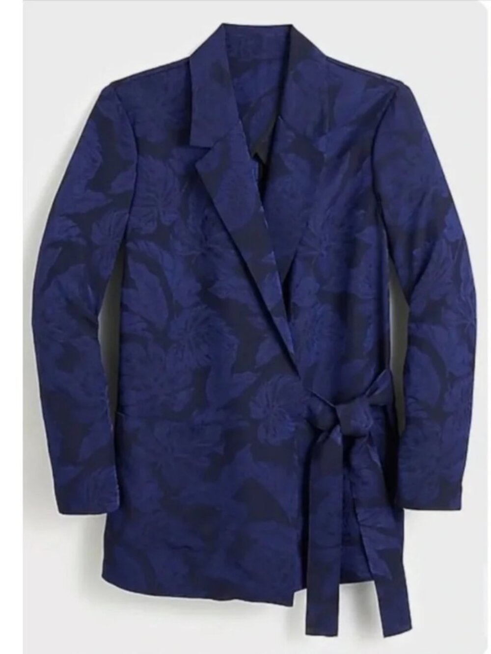 New J. Crew Navy Floral Jacquard Wrap Blazer with Tie